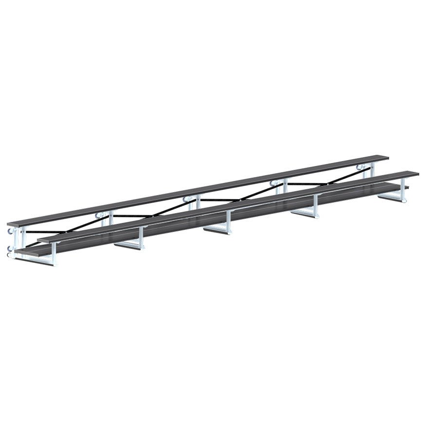Jaypro Sports Bleacher - 2 Row - Tip & Roll, Double Foot Plank, Powder Coated - 27' L (BLDP - 227TRGPC) - SchoolOutlet