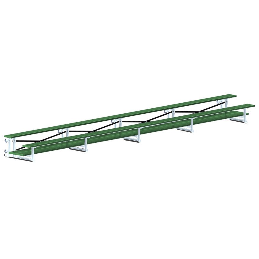 Jaypro Sports Bleacher - 2 Row - Tip & Roll, Double Foot Plank, Powder Coated - 27' L (BLDP - 227TRGPC) - SchoolOutlet