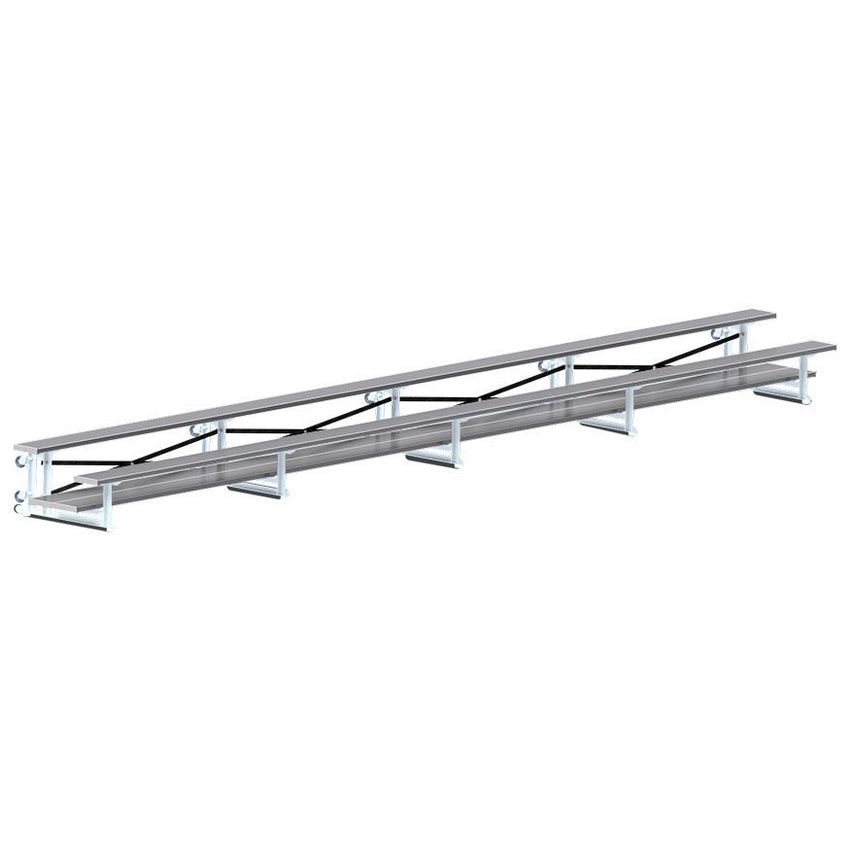 Jaypro Sports Bleacher - 2 Row - Tip & Roll, Double Foot Plank, Powder Coated - 27' L (BLDP - 227TRGPC) - SchoolOutlet