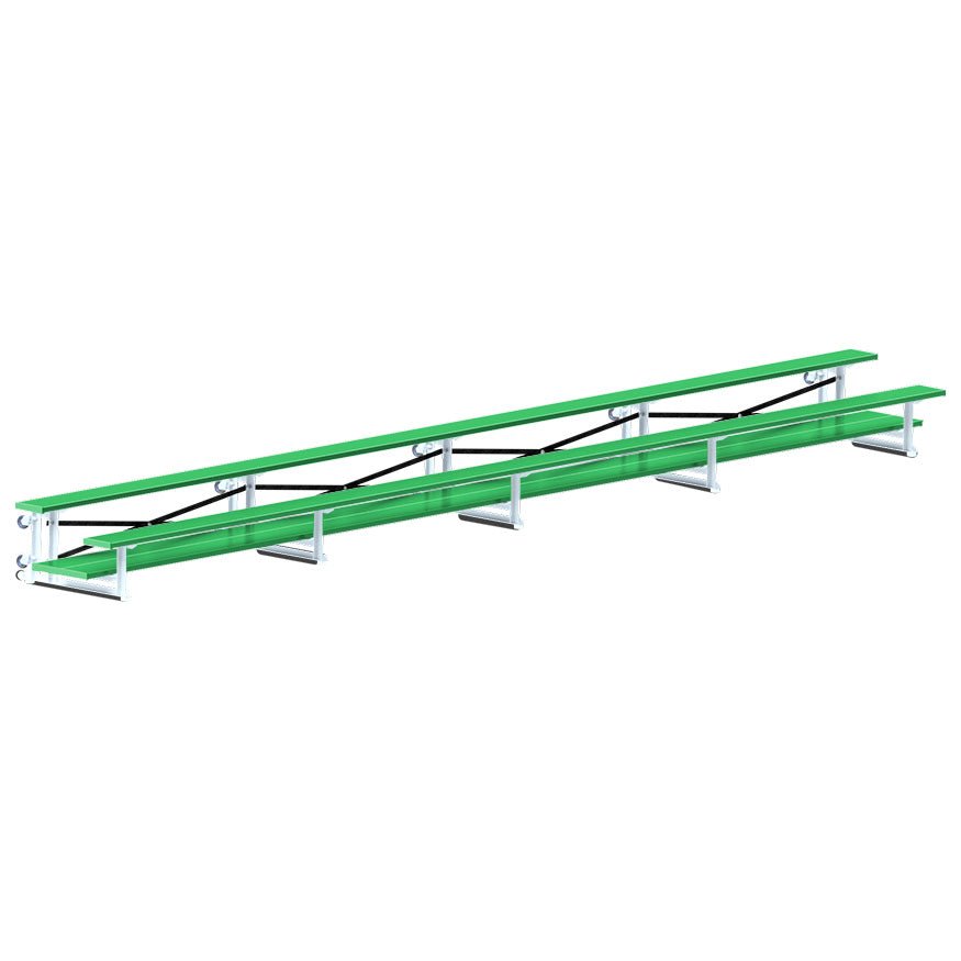 Jaypro Sports Bleacher - 2 Row - Tip & Roll, Double Foot Plank, Powder Coated - 27' L (BLDP - 227TRGPC) - SchoolOutlet