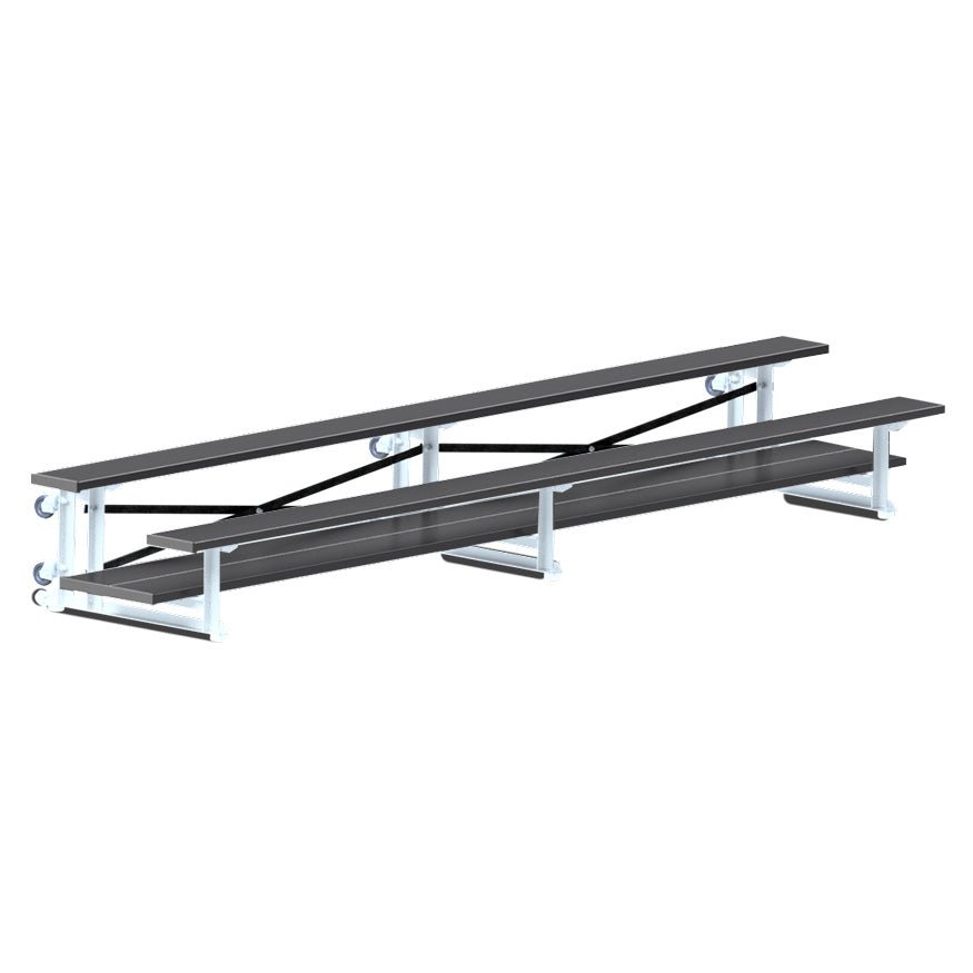 Jaypro Sports Bleacher - 2 Row - Tip & Roll, Double Foot Plank, Powder Coated - 15' L (BLDP - 2TRGPC) - SchoolOutlet