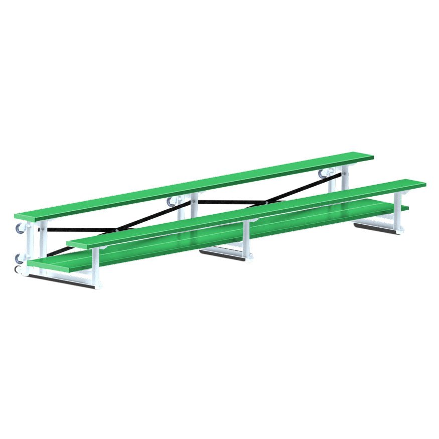Jaypro Sports Bleacher - 2 Row - Tip & Roll, Double Foot Plank, Powder Coated - 15' L (BLDP - 2TRGPC) - SchoolOutlet