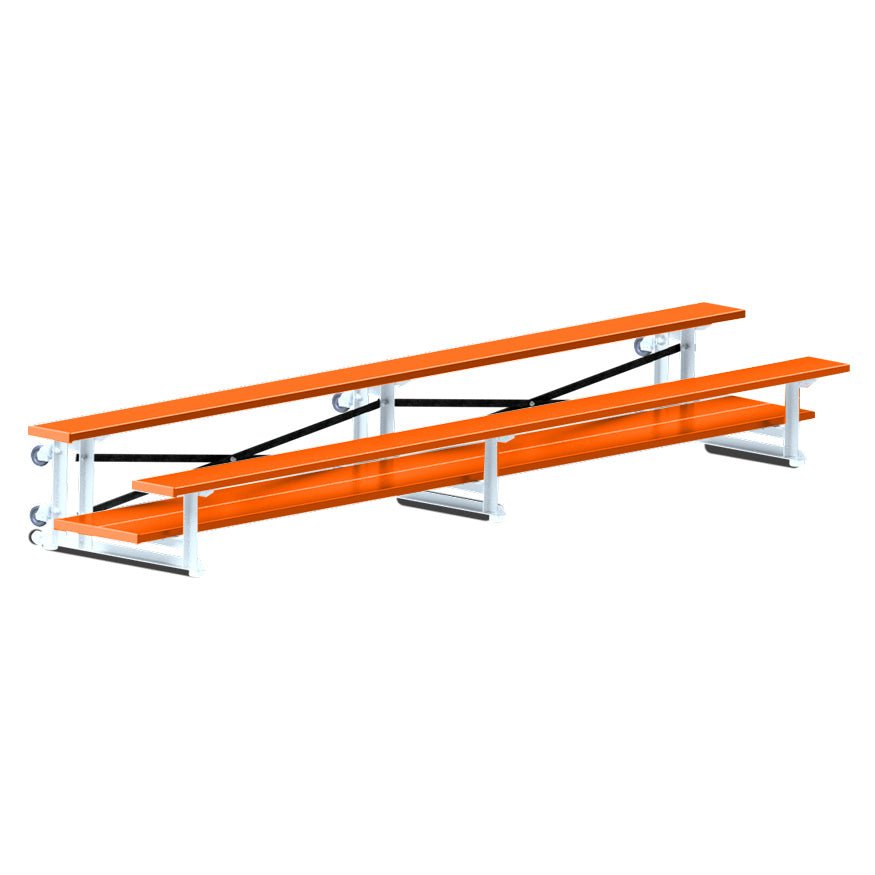 Jaypro Sports Bleacher - 2 Row - Tip & Roll, Double Foot Plank, Powder Coated - 15' L (BLDP - 2TRGPC) - SchoolOutlet