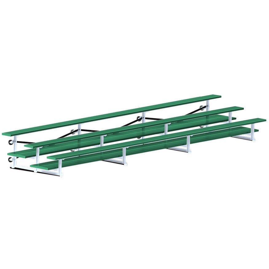 Jaypro Sports Bleacher - 3 Row - Tip & Roll, Double Foot Plank, Powder Coated - 21' L (BLDP - 321TRGPC) - SchoolOutlet