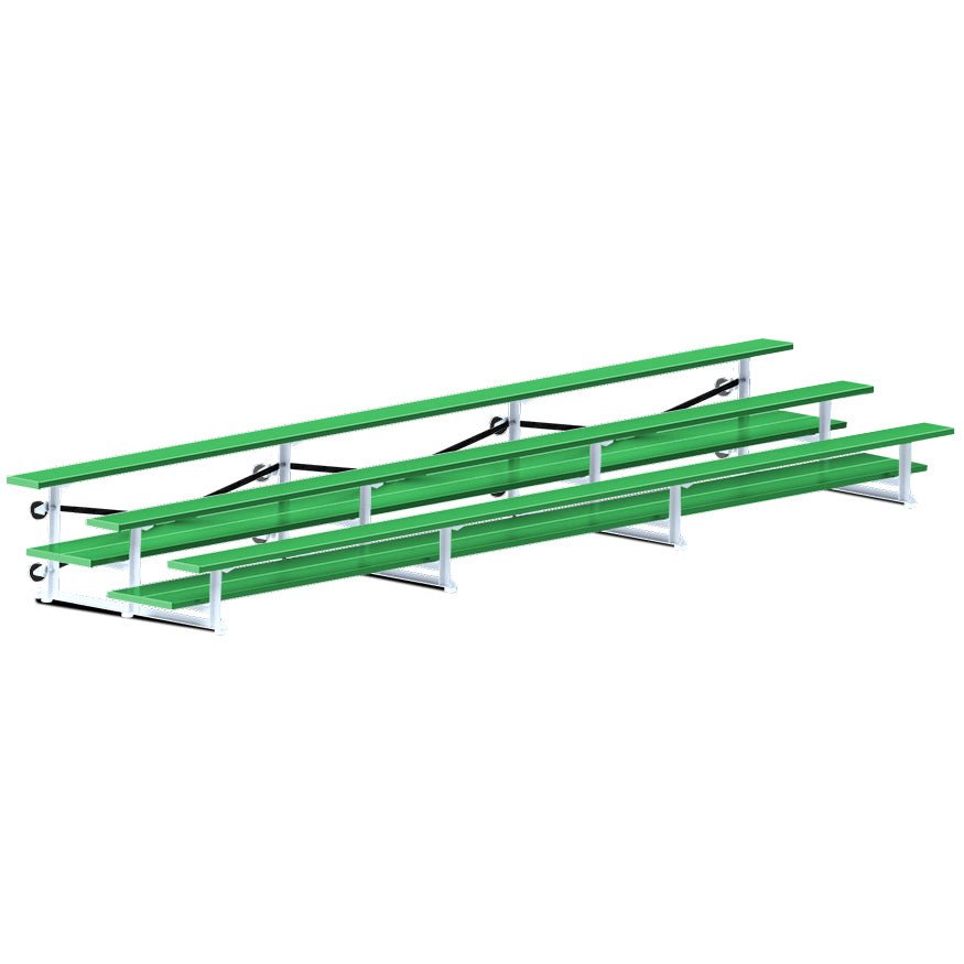Jaypro Sports Bleacher - 3 Row - Tip & Roll, Double Foot Plank, Powder Coated - 21' L (BLDP - 321TRGPC) - SchoolOutlet