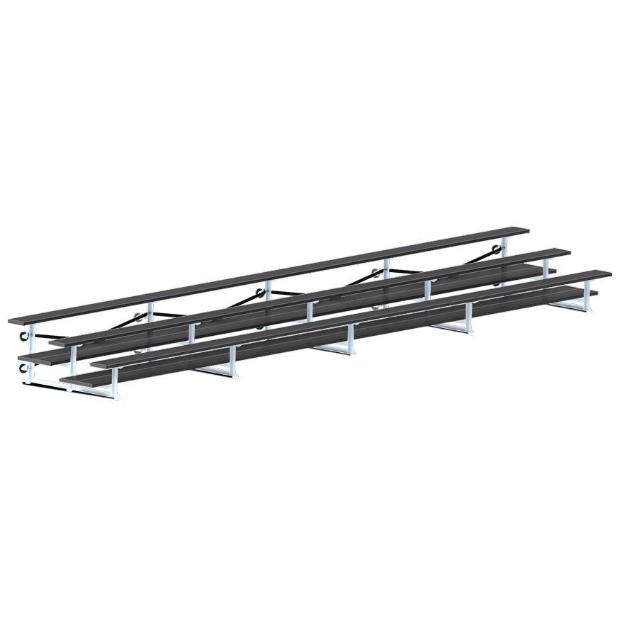 Jaypro Sports Bleacher - 3 Row - Tip & Roll, Double Foot Plank, Powder Coated - 27' L (BLDP-327TRGPC) - SchoolOutlet