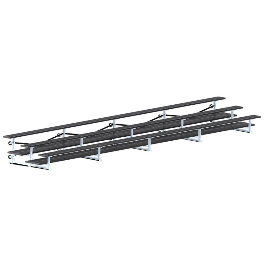 Jaypro Sports Bleacher - 3 Row - Tip & Roll, Double Foot Plank, Powder Coated - 27' L (BLDP-327TRGPC) - SchoolOutlet