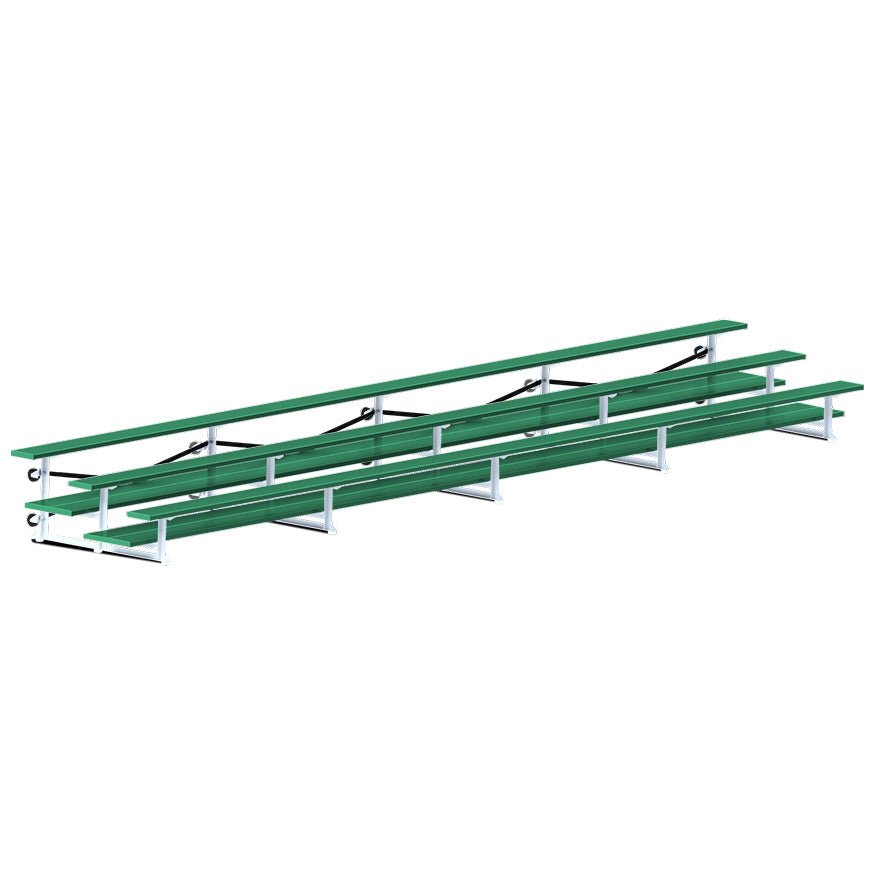 Jaypro Sports Bleacher - 3 Row - Tip & Roll, Double Foot Plank, Powder Coated - 27' L (BLDP-327TRGPC) - SchoolOutlet