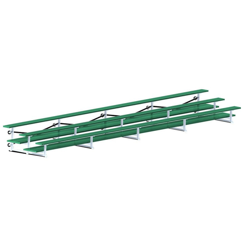Jaypro Sports Bleacher - 3 Row - Tip & Roll, Double Foot Plank, Powder Coated - 27' L (BLDP-327TRGPC) - SchoolOutlet