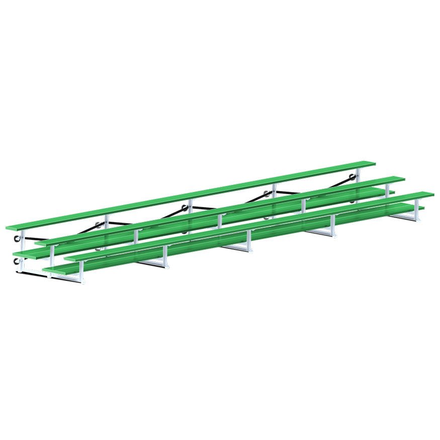 Jaypro Sports Bleacher - 3 Row - Tip & Roll, Double Foot Plank, Powder Coated - 27' L (BLDP-327TRGPC) - SchoolOutlet