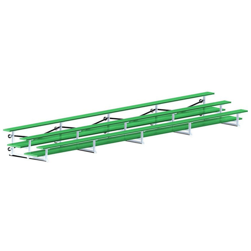 Jaypro Sports Bleacher - 3 Row - Tip & Roll, Double Foot Plank, Powder Coated - 27' L (BLDP-327TRGPC) - SchoolOutlet