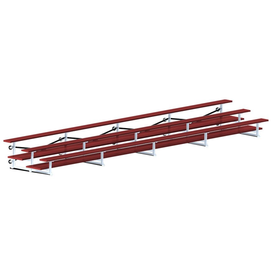Jaypro Sports Bleacher - 3 Row - Tip & Roll, Double Foot Plank, Powder Coated - 27' L (BLDP-327TRGPC) - SchoolOutlet