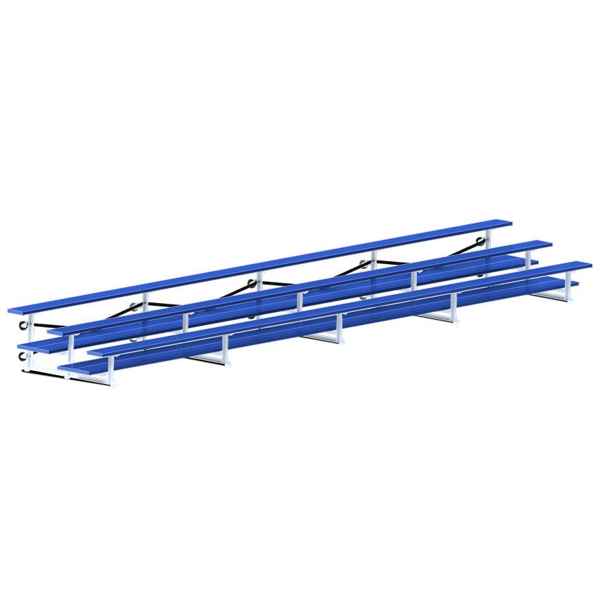 Jaypro Sports Bleacher - 3 Row - Tip & Roll, Double Foot Plank, Powder Coated - 27' L (BLDP-327TRGPC) - SchoolOutlet