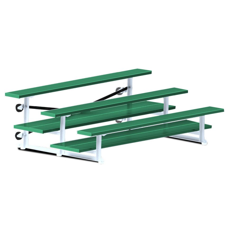 Jaypro Sports Bleacher - 3 Row - Tip & Roll, Double Foot Plank, powder Coated - 7.5' L (BLDP-375TRGPC) - SchoolOutlet