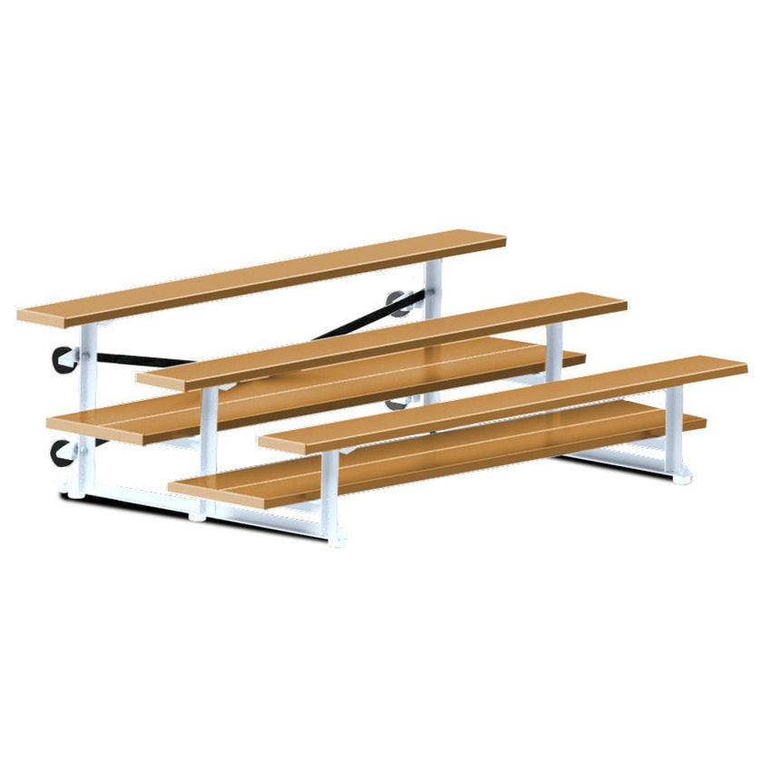 Jaypro Sports Bleacher - 3 Row - Tip & Roll, Double Foot Plank, powder Coated - 7.5' L (BLDP-375TRGPC) - SchoolOutlet