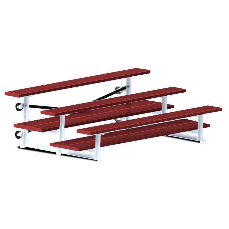 Jaypro Sports Bleacher - 3 Row - Tip & Roll, Double Foot Plank, powder Coated - 7.5' L (BLDP-375TRGPC) - SchoolOutlet