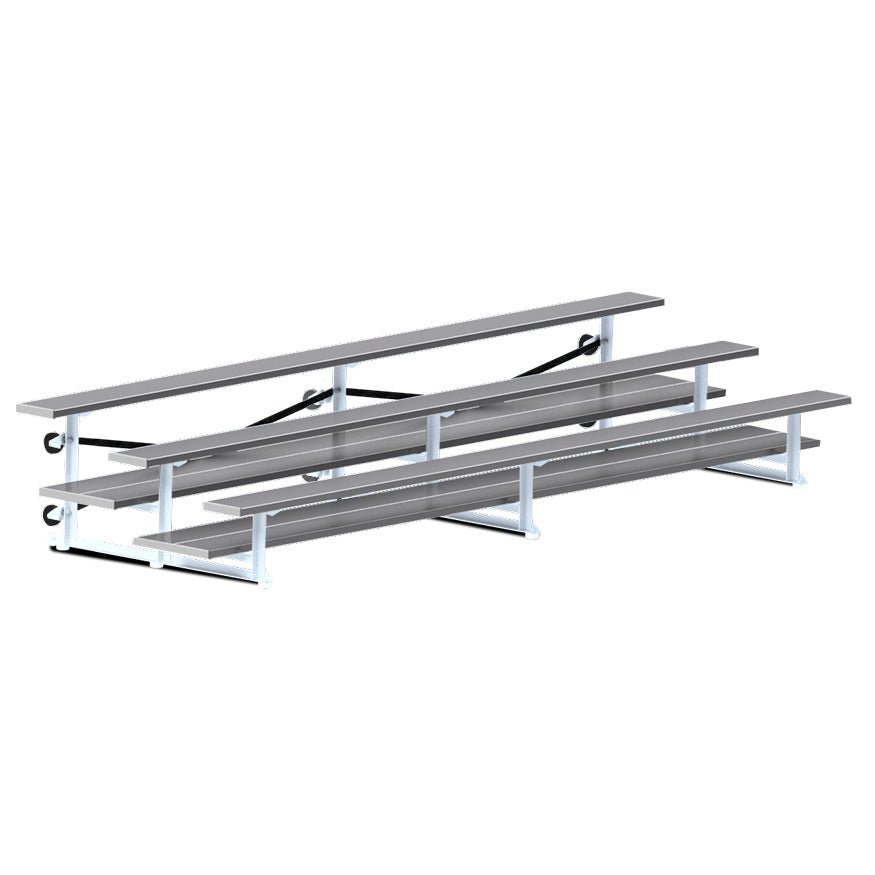 Jaypro Sports Bleacher - 3 Row - Tip & Roll, Double Foot Plank, Powder Coated - 15' L (BLDP - 3TRGPC) - SchoolOutlet