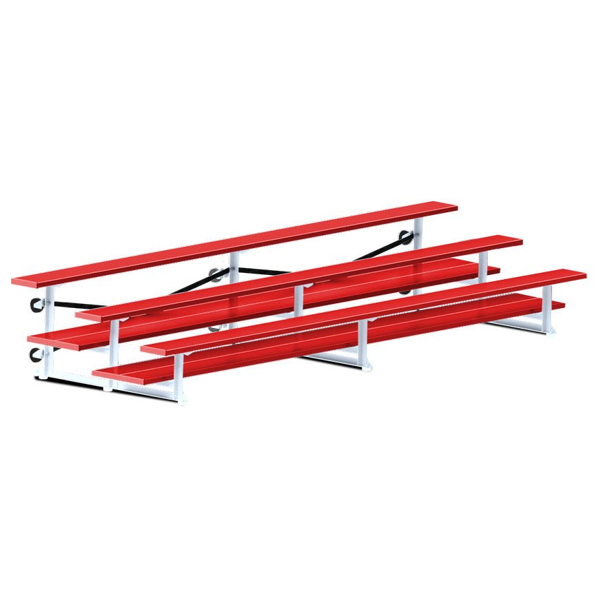 Jaypro Sports Bleacher - 3 Row - Tip & Roll, Double Foot Plank, Powder Coated - 15' L (BLDP - 3TRGPC) - SchoolOutlet