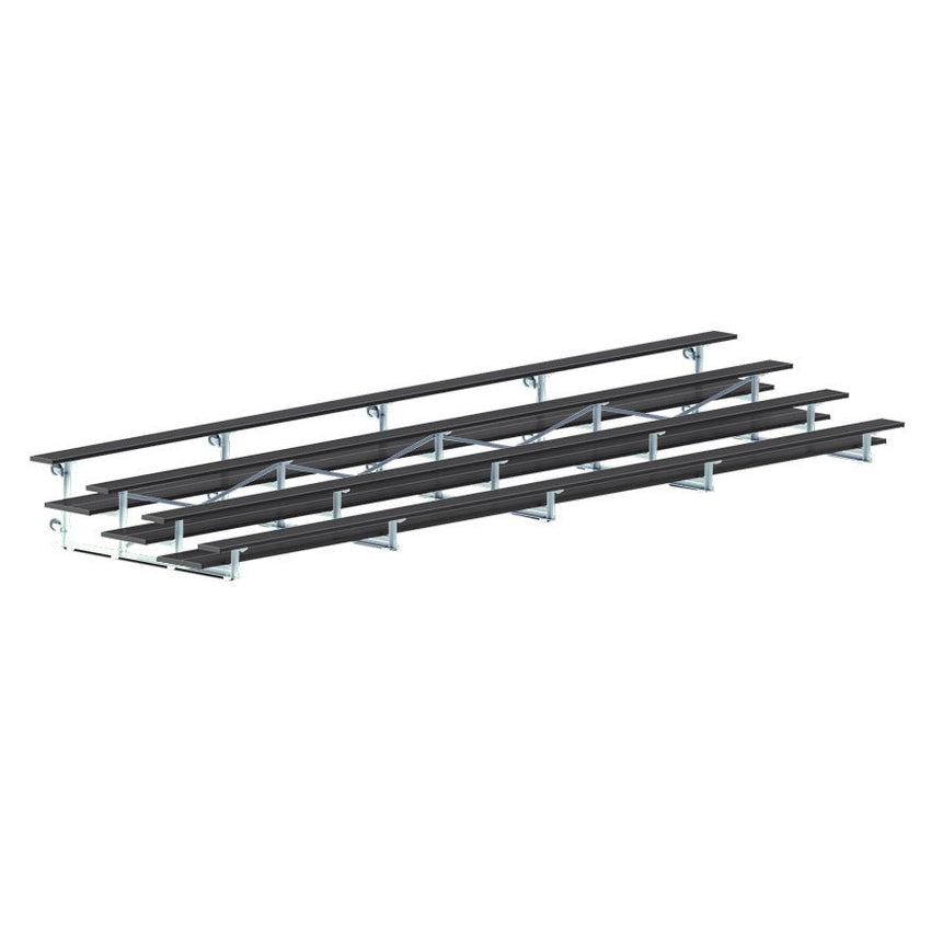 Jaypro Sports Bleacher - 4 Row - Tip & Roll, Double Foot Plank, Powder Coated - 27' L (BLDP - 427TRGPC) - SchoolOutlet