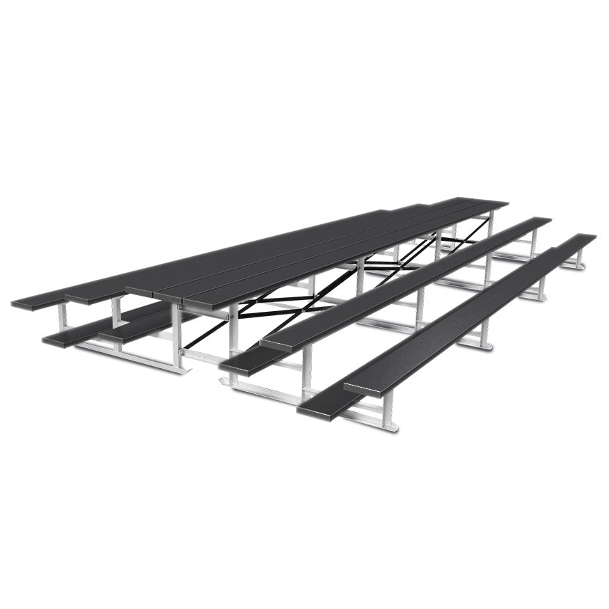 Jaypro Sports Bleacher - 3 Row - Tip & Roll, Single Foot Plank, Back to Back, Powder Coated - 21' L (BTBB - 321PC) - SchoolOutlet