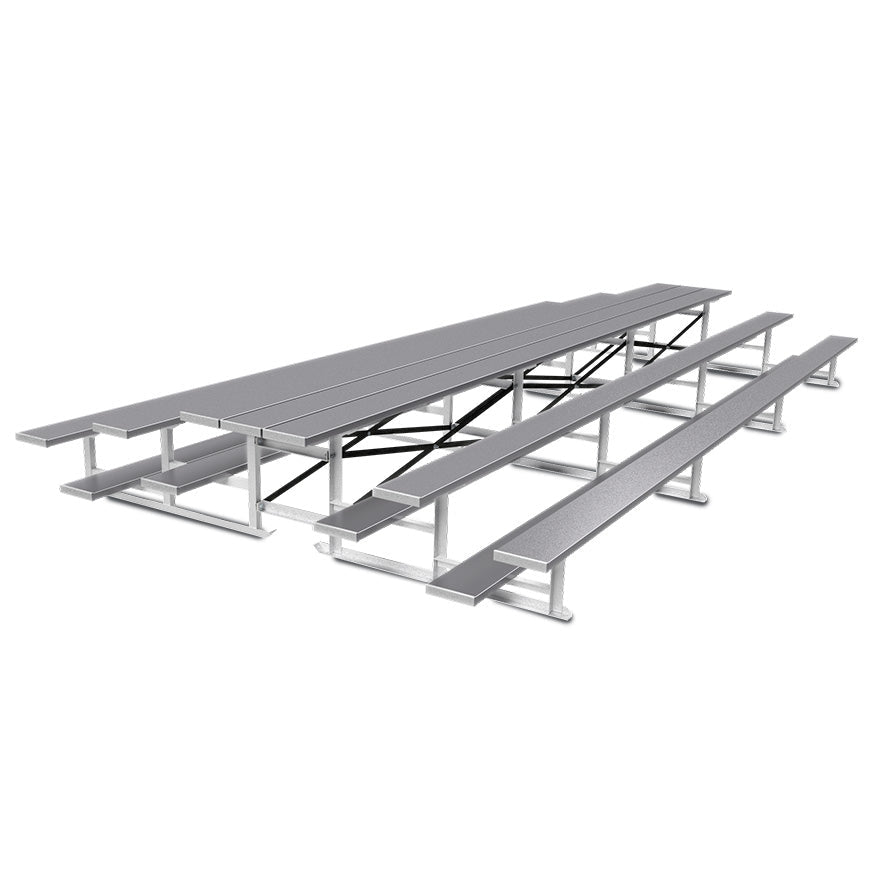 Jaypro Sports Bleacher - 3 Row - Tip & Roll, Single Foot Plank, Back to Back, Powder Coated - 21' L (BTBB - 321PC) - SchoolOutlet