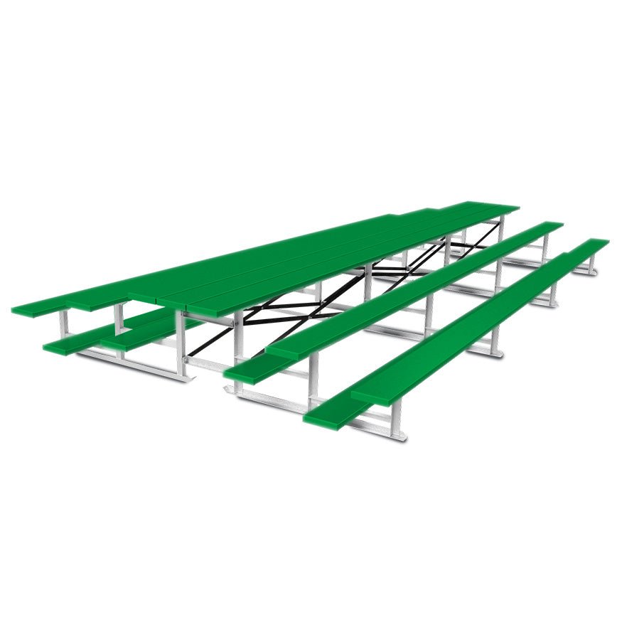 Jaypro Sports Bleacher - 3 Row - Tip & Roll, Single Foot Plank, Back to Back, Powder Coated - 21' L (BTBB - 321PC) - SchoolOutlet