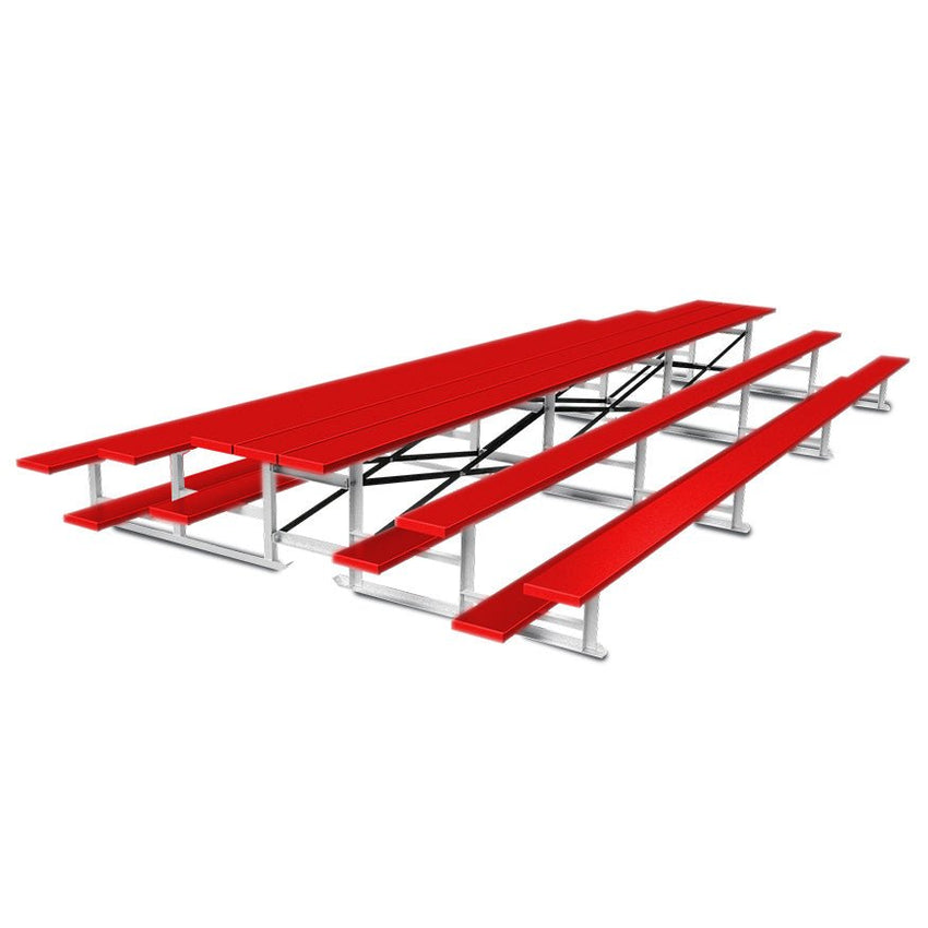 Jaypro Sports Bleacher - 3 Row - Tip & Roll, Single Foot Plank, Back to Back, Powder Coated - 21' L (BTBB - 321PC) - SchoolOutlet
