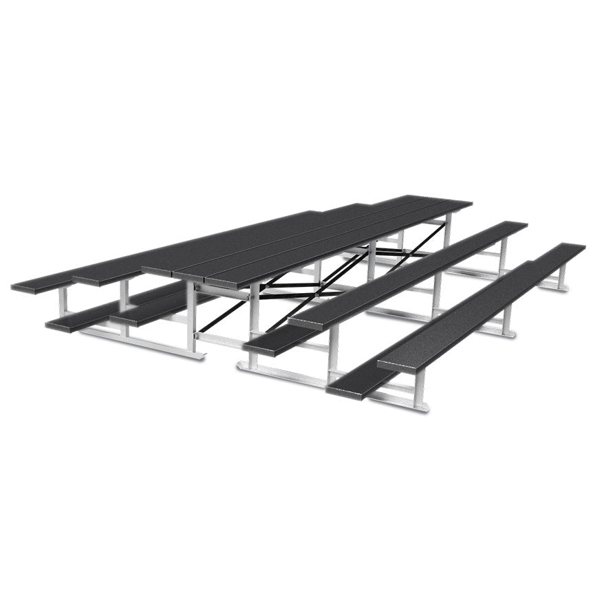 Jaypro Sports Bleacher - 3 Row - Tip & Roll, Single Foot Plank, Back to Back, Powder Coated - 15' L (BTBB - 3PC) - SchoolOutlet