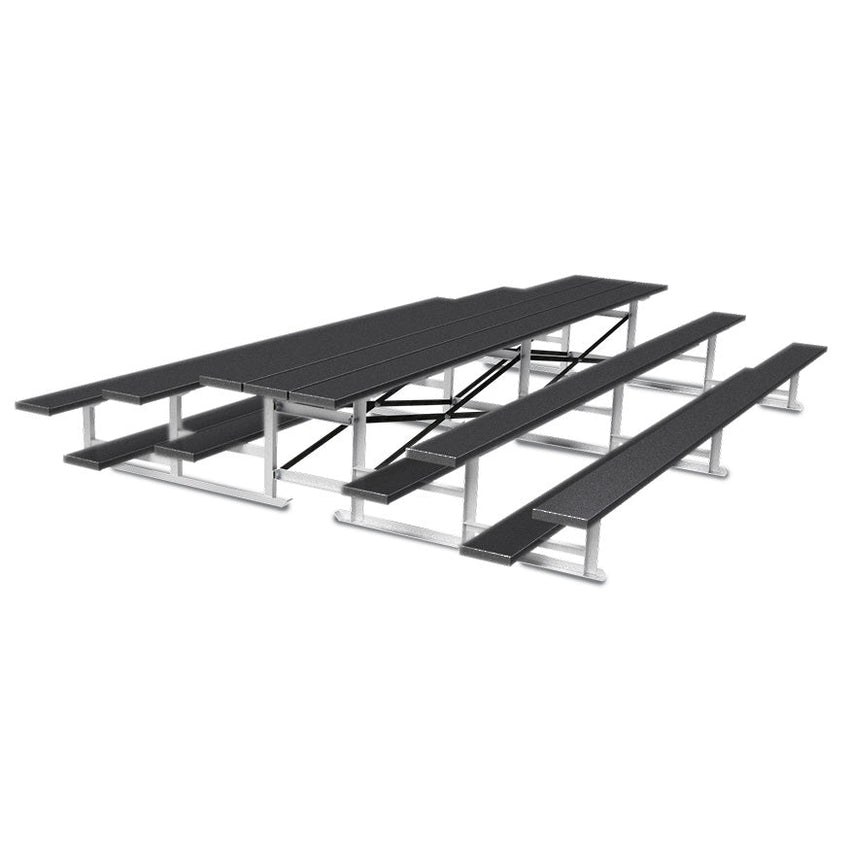 Jaypro Sports Bleacher - 3 Row - Tip & Roll, Single Foot Plank, Back to Back, Powder Coated - 15' L (BTBB - 3PC) - SchoolOutlet