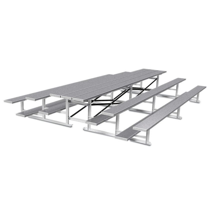 Jaypro Sports Bleacher - 3 Row - Tip & Roll, Single Foot Plank, Back to Back, Powder Coated - 15' L (BTBB - 3PC) - SchoolOutlet