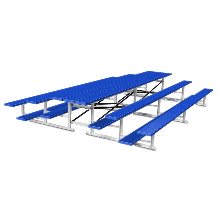 Jaypro Sports Bleacher - 3 Row - Tip & Roll, Single Foot Plank, Back to Back, Powder Coated - 15' L (BTBB - 3PC) - SchoolOutlet