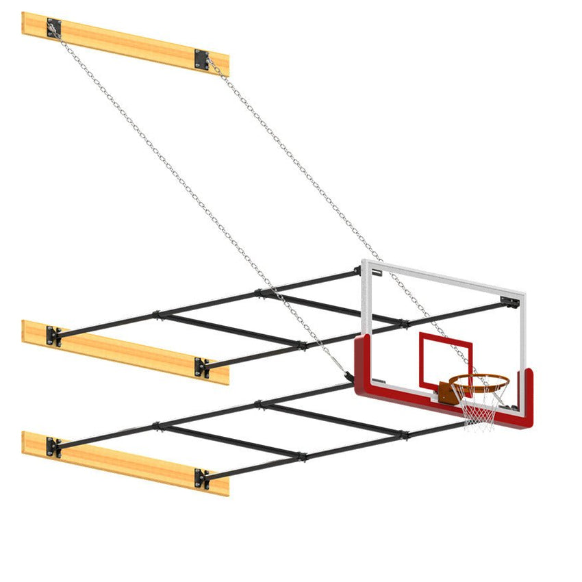 Jaypro Sports Basketball Backstop - Wall - Mounted - Shooting Station - Stationary Glass Backboard - 10 ft. - 12 ft. Wall Offset (N1012GB) - SchoolOutlet