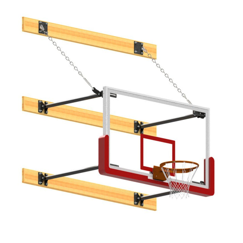 Jaypro Sports Basketball Backstop - Wall - Mounted - Shooting Station - Stationary Glass Backboard, 2 ft. - 12 ft. Wall Offset (N236FB) - SchoolOutlet