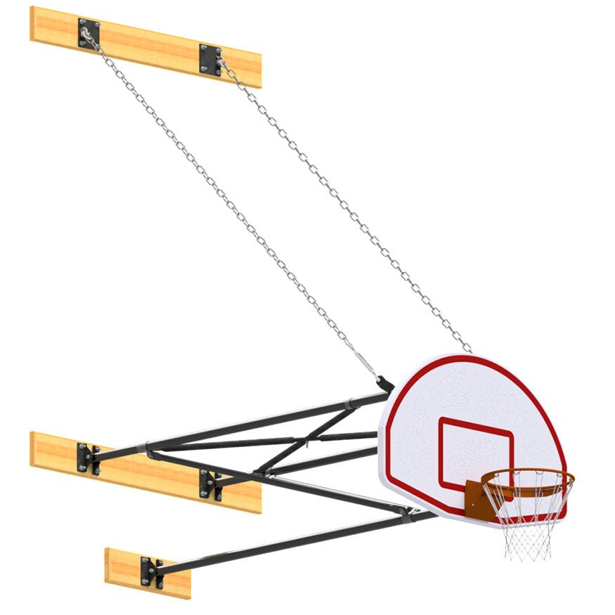 Jaypro Sports Basketball Backstop - Wall - Mounted - Shooting Station - 3 - Point Fan Backboard, 6 ft. - 8 ft. Wall Offset (N68FB) - SchoolOutlet
