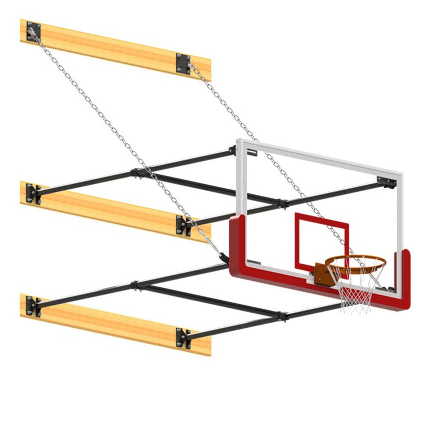 Jaypro Sports Basketball Backstop - Wall - Mounted - Shooting Station - Stationary Glass Backboard, 6 ft. - 8 ft. Wall Offset (N68GB) - SchoolOutlet