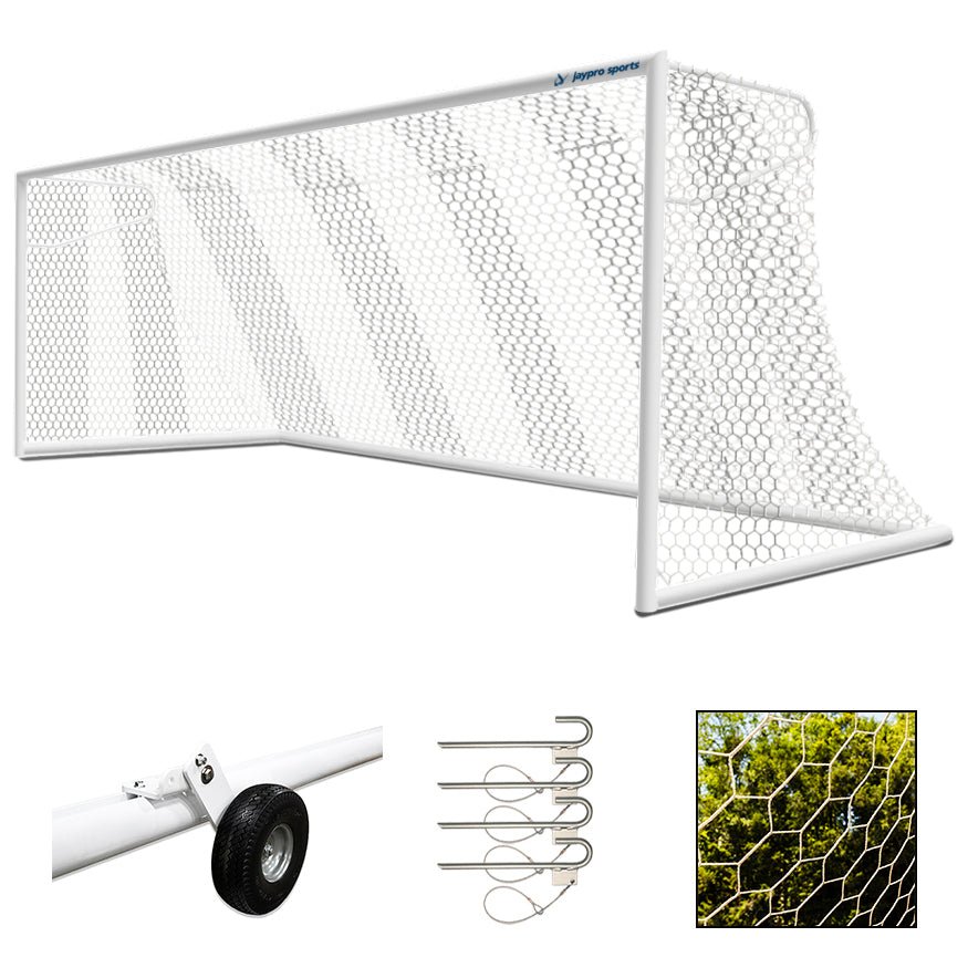 Jaypro Sports Nova Premiere Soccer Goal - Official European-Style Goal Pair Package (Set of 2) 8'H x 24'W x 4'B x 9.5'D (JPS-NOVA-600PKG) - SchoolOutlet