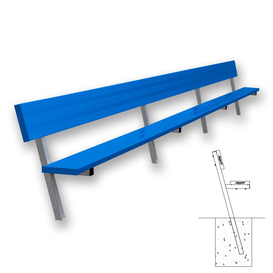 Jaypro Sports Outdoor Player Benches - Player Bench with Seat Back - In Ground - Powder Coated - 21' (PB - 10PIPC) - SchoolOutlet