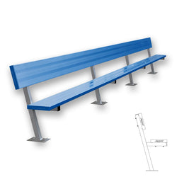 Jaypro Sports Outdoor Player Benches - Player Bench with Seat Back - Surface Mount  - 21' - Powder Coated  (PB-10SMPC)