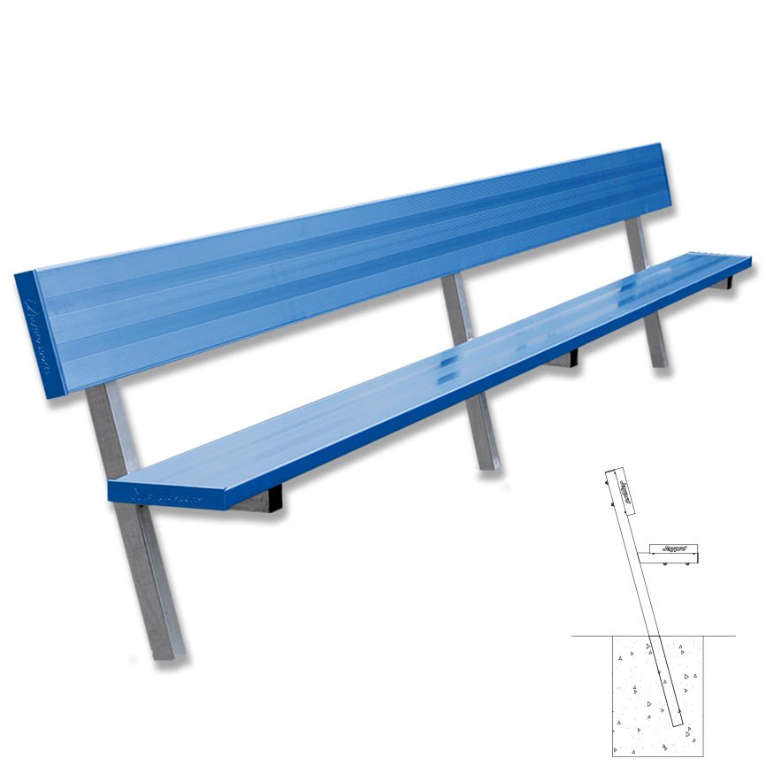 Jaypro Sports Outdoor Player Benches - In Ground - Aluminum Team Bench with Seat Back - 15', Powder Coated (PB - 20PIPC) - SchoolOutlet