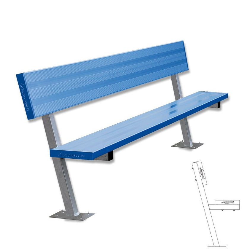 Jaypro Sports Outdoor Player Benches - Surface Mount - Aluminum Team Bench with Seat Back - 7.5', Powder Coated (PB - 80SMPC) - SchoolOutlet