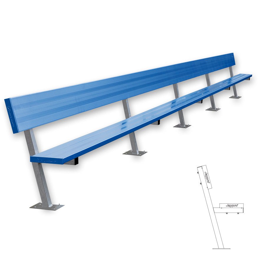 Jaypro Sports Outdoor Player Benches - Surface Mount - Aluminum Team Bench with Seat Back - 27', Powder Coated (PB - 90SMPC) - SchoolOutlet
