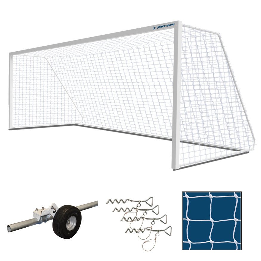 Jaypro Sports Soccer Goal - Classic Official Square Soccer Goal Package - Includes Two Official - size Soccer Goals, Nets, Four Auger Anchors and a Wheel Kit (SGP - 760PKG) - SchoolOutlet