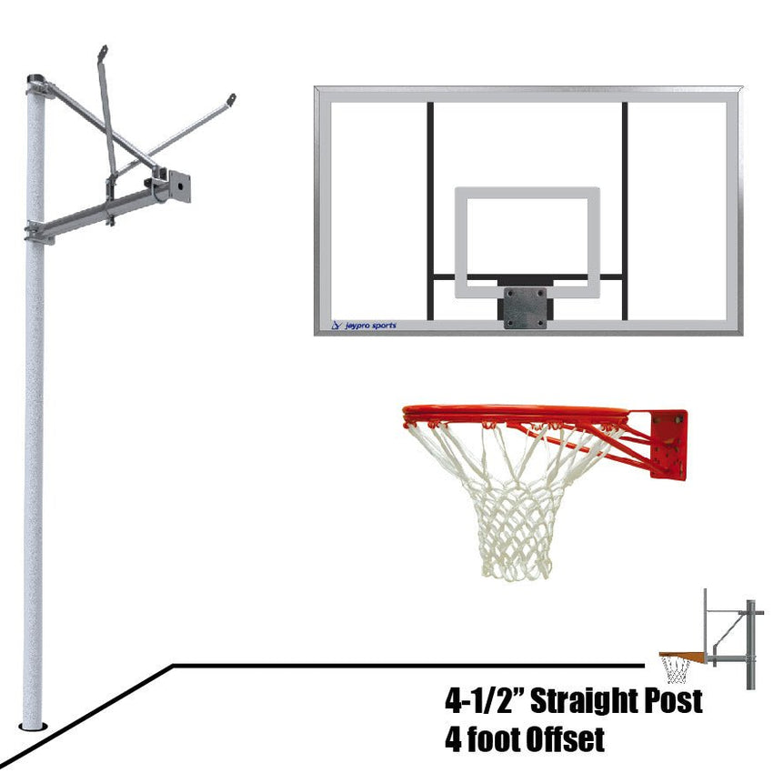 Jaypro Basketball System - Straight Post (4.5" Pole with 4 ft. Offset) - 72" Acrylic Backboard (SPA4 - AC - XX) - SchoolOutlet