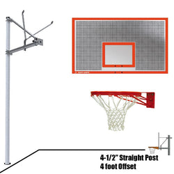 Jaypro Basketball System - Straight Post (4.5" Pole with 4 ft. Offset) - 72" Perforated Aluminum Backboard (SPA4-ALP-XX)