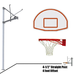 Jaypro Basketball System - Straight Post (4.5" Pole with 4 ft. Offset) - 36" Aluminum Fan Backboard (SPA4-FABT-XX)