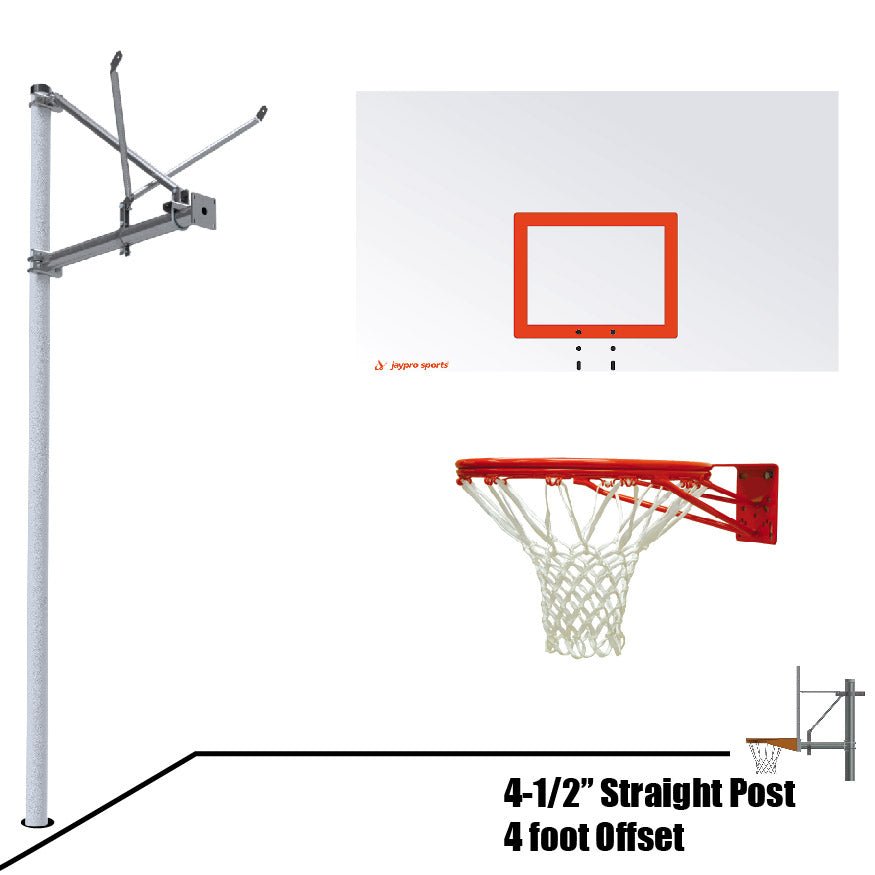 Jaypro Basketball System - Straight Post (4.5" Pole with 4 ft. Offset) - 72" Steel Backboard (SPA4 - RS - XX) - SchoolOutlet