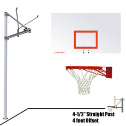Jaypro Basketball System - Straight Post (4.5" Pole with 4 ft. Offset) - 72" Steel Backboard  (SPA4-RS-XX)
