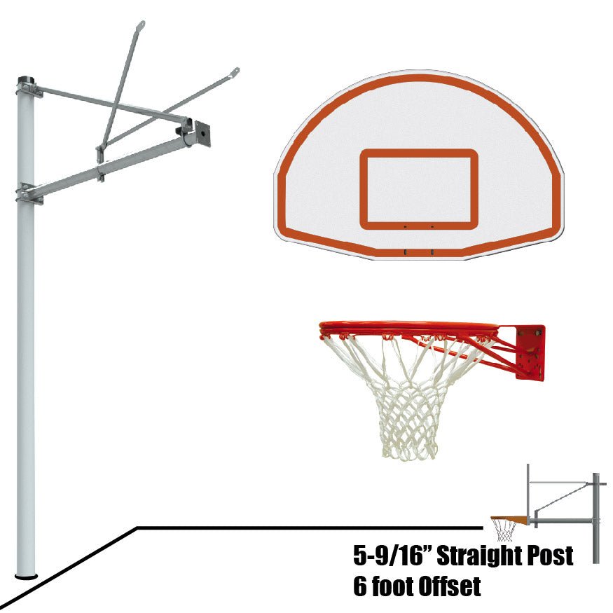 Jaypro Basketball System - Straight Post (5 - 9/16" Pole with 6 ft. Offset) - 54" Aluminum Fan Backboard (SPA6 - FABT - XX) - SchoolOutlet