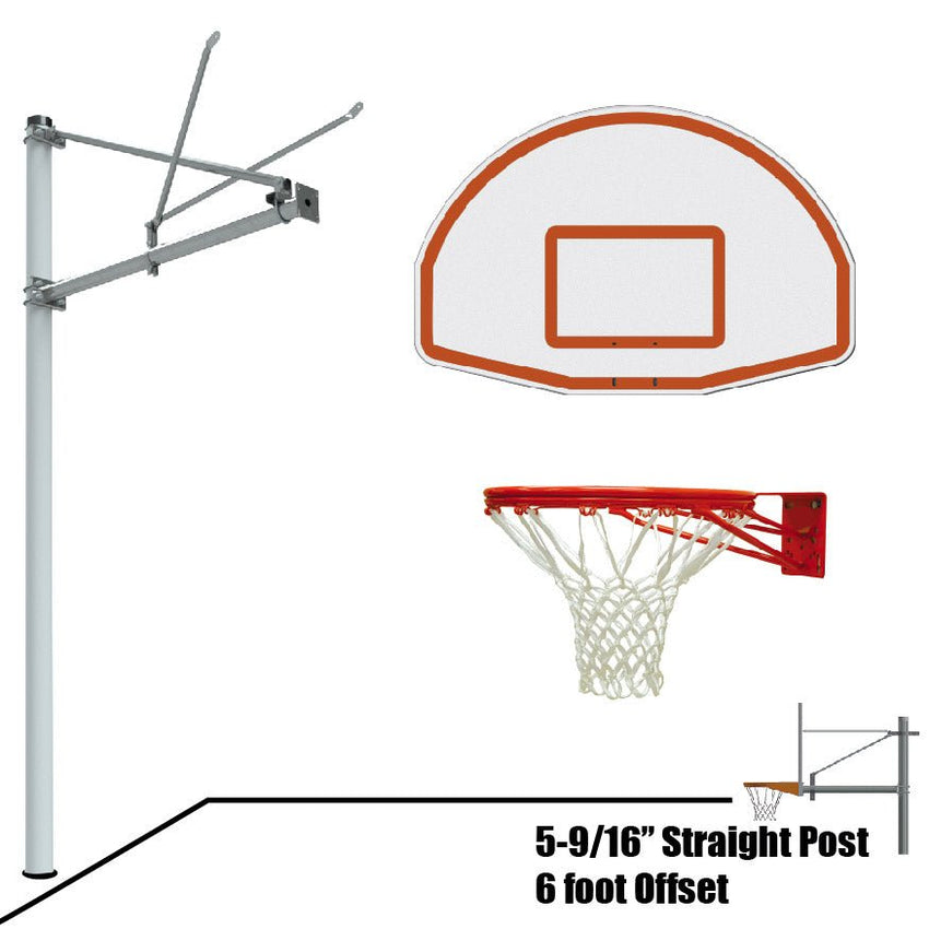 Jaypro Basketball System - Straight Post (5 - 9/16" Pole with 6 ft. Offset) - 54" Aluminum Fan Backboard (SPA6 - FABT - XX) - SchoolOutlet
