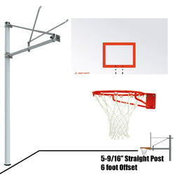 Jaypro Basketball System - Straight Post (5-9/16" Pole with 6 ft. Offset) - 72" Steel Backboard (SPA6-RS-XX)